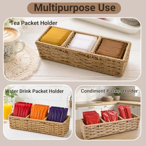 3-Compartment Braided Tea Bag Organizer For Countertop Or Drawer