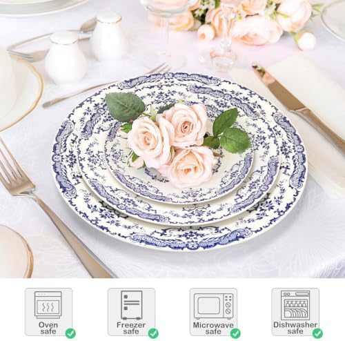 Dinner Plates Set of 6, 10.5 inch Blue Rose Floral Plate