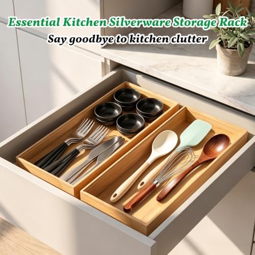 Bamboo Drawer Organizer Tray, 17" x 6", Stackable