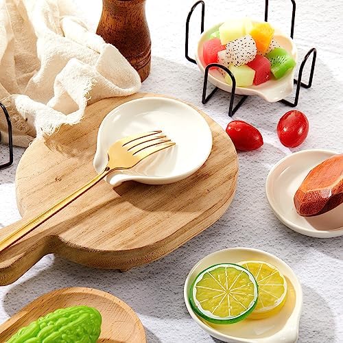 Bokon 8 Pack Ceramic Spoon Rest with Holder, 3.58 Inch Utensil Rest
