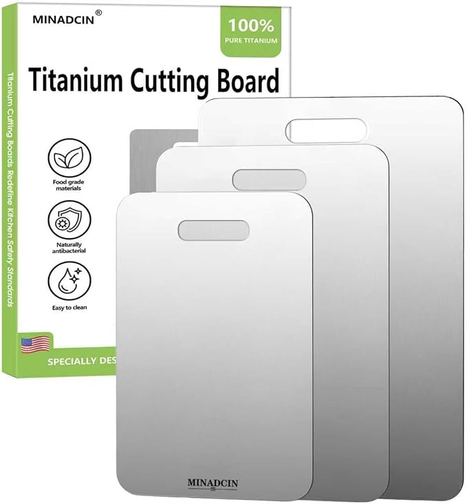 Titanium Cutting Boards For Kitchen, 100% Pure Cut Titanium Cutting Board by MINADCIN