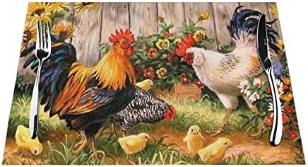 Rooster Hen and Chickens Placemats Set of 4 PVC Roosters Table Mats