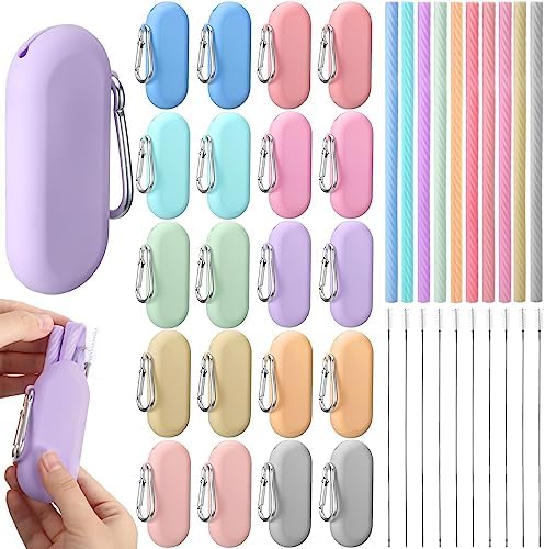 Irenare 20 Sets Reusable Travel Straws with Case Silicone Collapsible