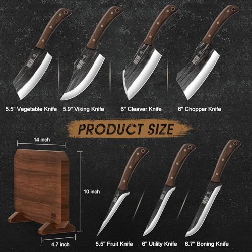 HOSHANHO 8PCS Butcher Kitchen Knife Set with Magnetic Block