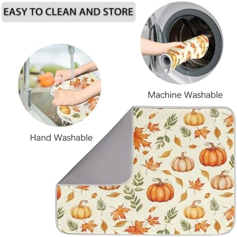 Fall Dish Drying Mat, Pumpkin Autumn Microfiber Kitchen Countertops