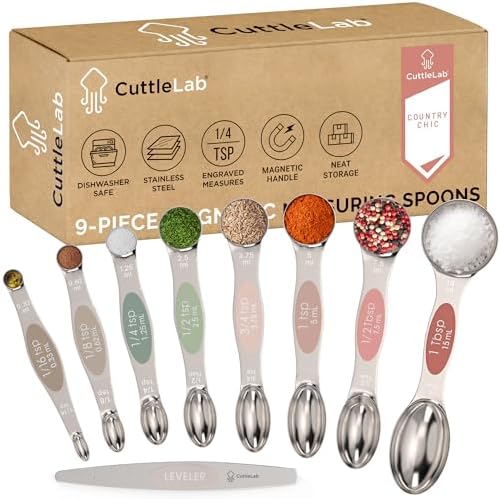 CuttleLab Magnetic Measuring Spoons Set - Stainless Steel, Double