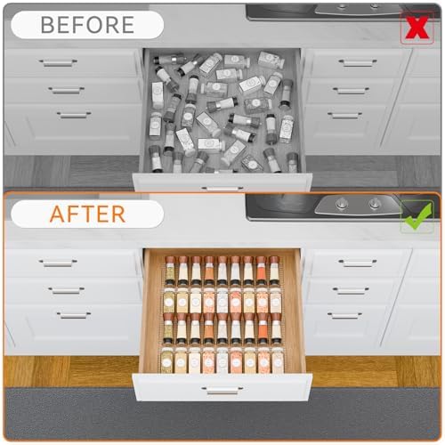 Yieach 4 Pack Adjustable Narrow Spice Rack for Drawer - Expandable