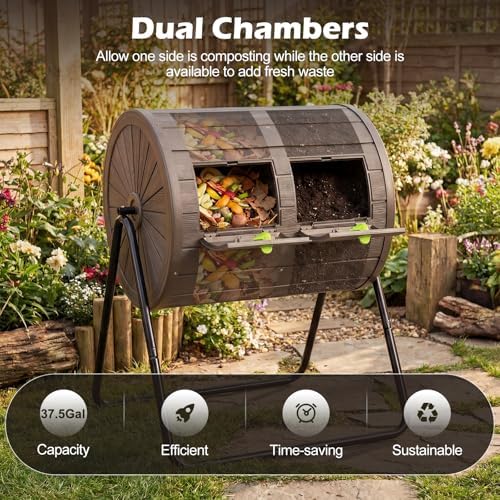 Goplus Dual-Chamber Compost Tumbler, 37.5 Gallon