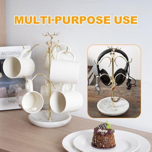 BCS Mug Holder with Marble Base - 6 Hooks Mug Rack Coffee Cup Storage
