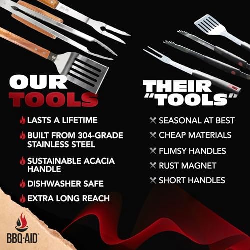 3 Piece BBQ Grilling Accessories Set, Stainless Steel Tools