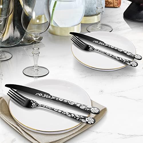 24-Piece Black Silverware Set with Steak Knife, Black Flatware Sets