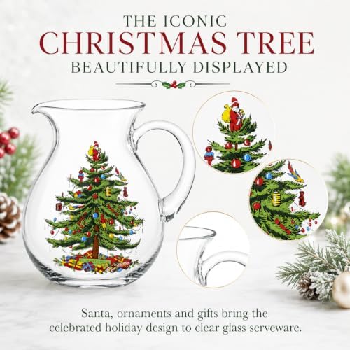 Spode Christmas Tree Glass Pitcher with Handle, 96 Oz - Beverage