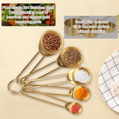 9 Pcs Gold Measuring Cups and Spoons Set, Premium Stainless Steel