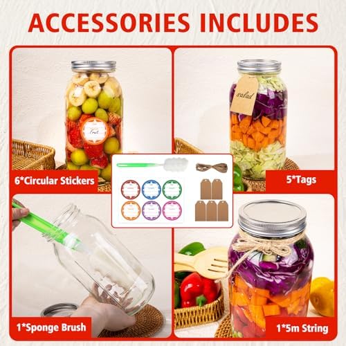 64 oz Mason Jars with Lids, 3 Pack Half Gallon Canning Jars