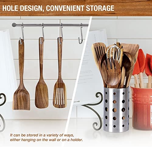 Teak Wood Kitchen Utensil Set - 11-Piece Heat-Resistant Cooking Tools