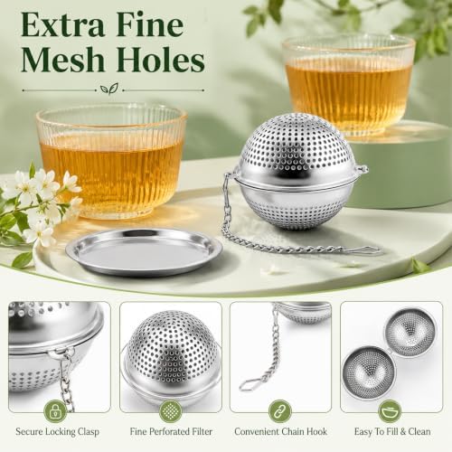 2Pcs 304 Stainless Steel Mesh Tea Ball, 2.1 In Tea Strainer with Drip