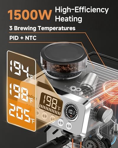 Espresso Machine with Grinder, 20 Bar, 44 Grind Settings