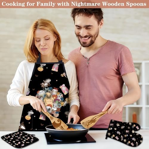 Night Christmas Gifts,Magic Pattern Wooden Cooking Spoons with Apron
