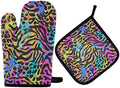QMXO Colorful Leopard Skin Oven Mitts Quilted Cotton Lining Potholders
