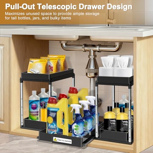 NIUXX Expandable Under Sink Organizer: 2 Tier Height Adjustable