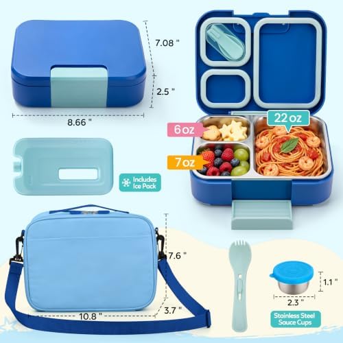 Kids Stainless Steel Bento Lunch Box with Bag (Blue)