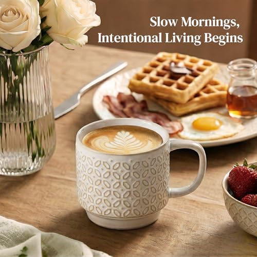 DOWAN 12oz Coffee Mugs Set of 4, Ceramic Coffee Mugs, Stackable