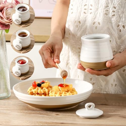 Ceramic Sugar and Creamer Container Set of 3 and 12 Ounce Honey Jar