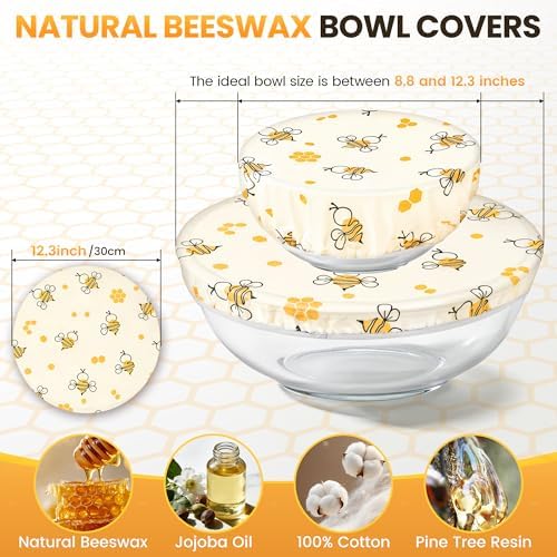 12 inch Reusable Beeswax Elastic Bowl Covers, 2 Large