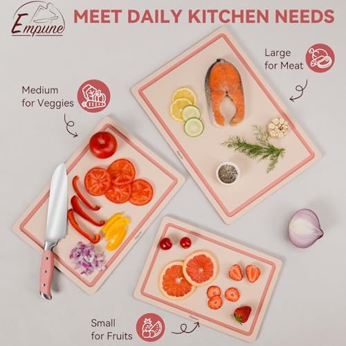 Empune 3-Piece Plastic Cutting Boards for Kitchen - Thick & Non-Slip