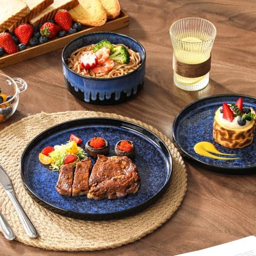 vancasso Starry Plates and Bowls Sets,12 Pieces Blue Dinnerware Sets
