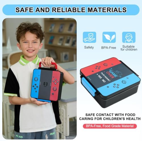 Gamer Bento Lunch Box for Kids, 60 OZ Kids Lunch Box with 8 OZ