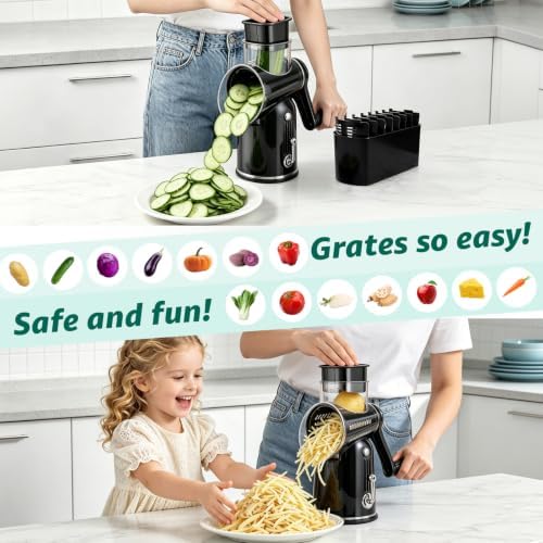 5-Blade Hand Crank Rotary Cheese Grater with Storage Box