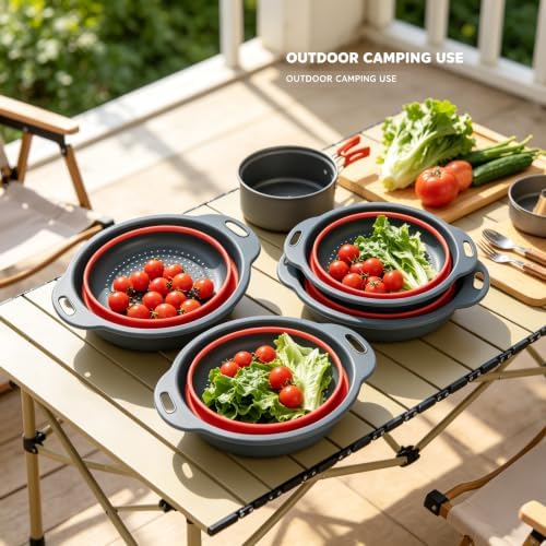 Red Collapsible Colander Set 3 Pack Silicone Strainers