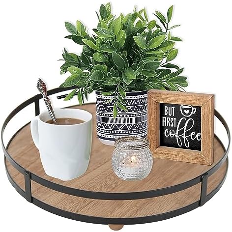 Defined Deco 12in Decorative Tray-Round Serving Tray with Metal