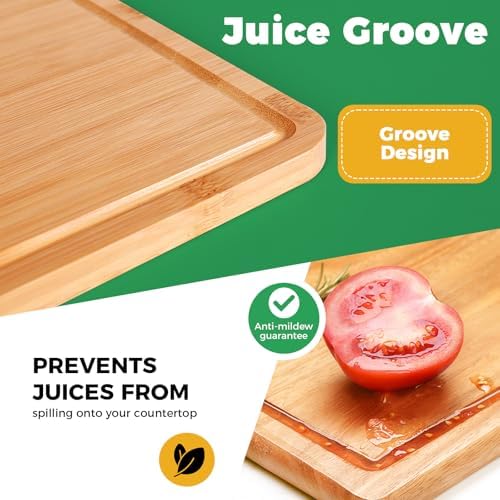 Fanwer Bamboo Cutting Board, Set of 4 with Storage Stand, Chopping