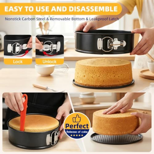 3PCS Springform Pan Set, 4, 7, 9 Inch Cheesecake Pans, Removable