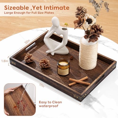 Wood Serving Tray - 17In Large Serving Tray with Handles | Decorative