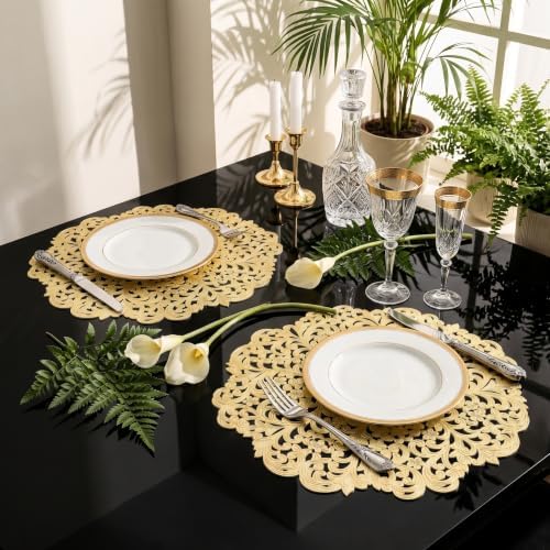 FAVE Gold Round Placemats Set of 6, Washable Place Mats for Dining