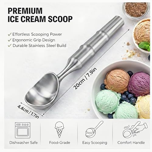 Stainless Steel Ice Cream Scoop, Heavy Duty Scooper, Silver