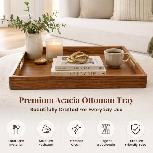 Large Ottoman Tray for Living Room & Coffee Table, Decorative Acacia