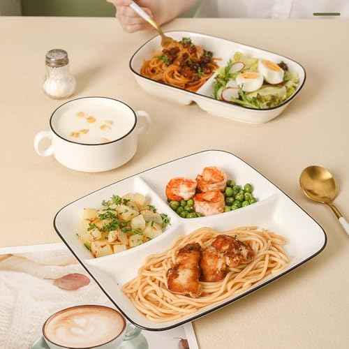 10inch Ceramic Divided Plates Set of 2,3 Compartment Portion Control