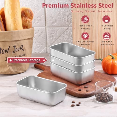 E-far Mini Loaf Pan Set of 8, Small Stainless Steel Bread Baking Pans