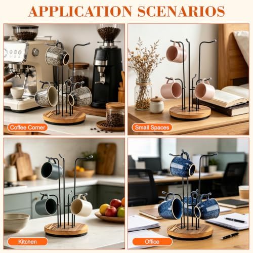 Mug Holder Tree, 360° Rotating Large Coffee Cup Rack, Cup Holder Stand