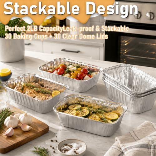 30 Pack 2Lb Disposable Aluminum Loaf Pans with Chear Lids