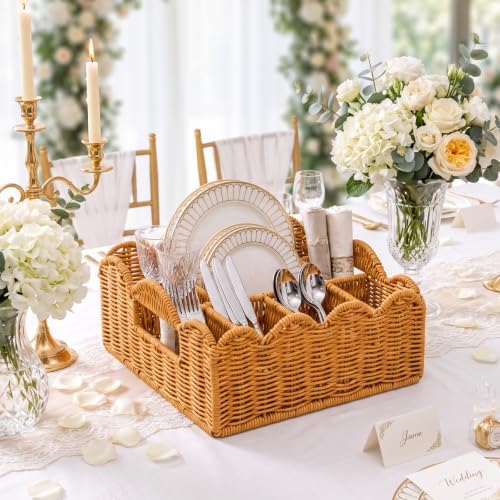 Hushee Wicker Utensil Caddy for Party, Silverware Caddy Paper Plate