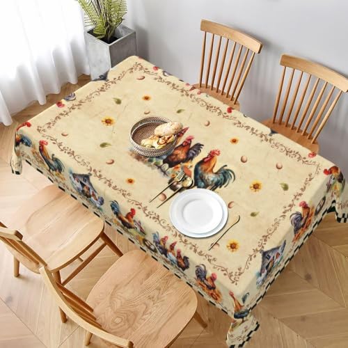 juniissl Rooster Rectangle Tablecloth Washable 60x90 Inch Table Cover