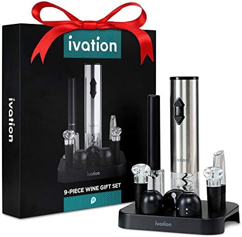 Ivation 9-Piece Wine Opener Set, Electric & Air Pump, Aerator, 4