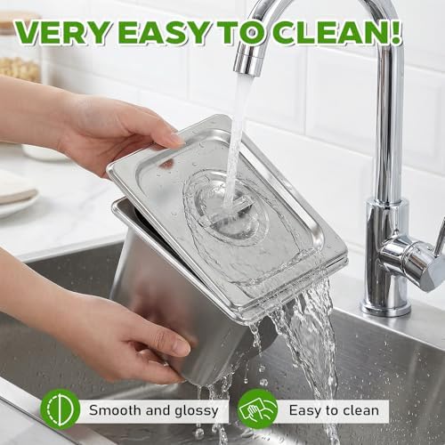 8 Pack Stainless Steel Hotel Pans, 1/6 Size Hotel Steam Table Pan