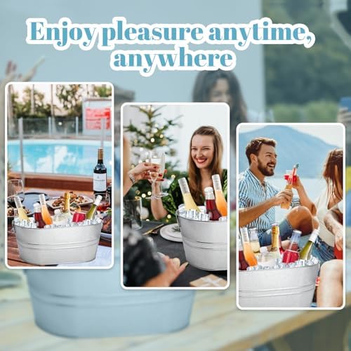 2 Pack 4 Gallon Galvanized Tub Ice Buckets for Parties Portable