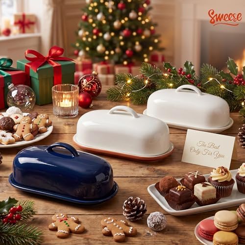 Sweese Ceramic Butter Dish with Lid, 6-Inch 4 oz Butter Keeper for